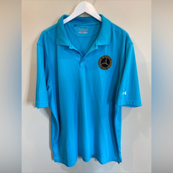 Mercedes Benz Under Armour Polo Shirt Mens Xl Loose Blue Heat Gear - Picture 1 of 5